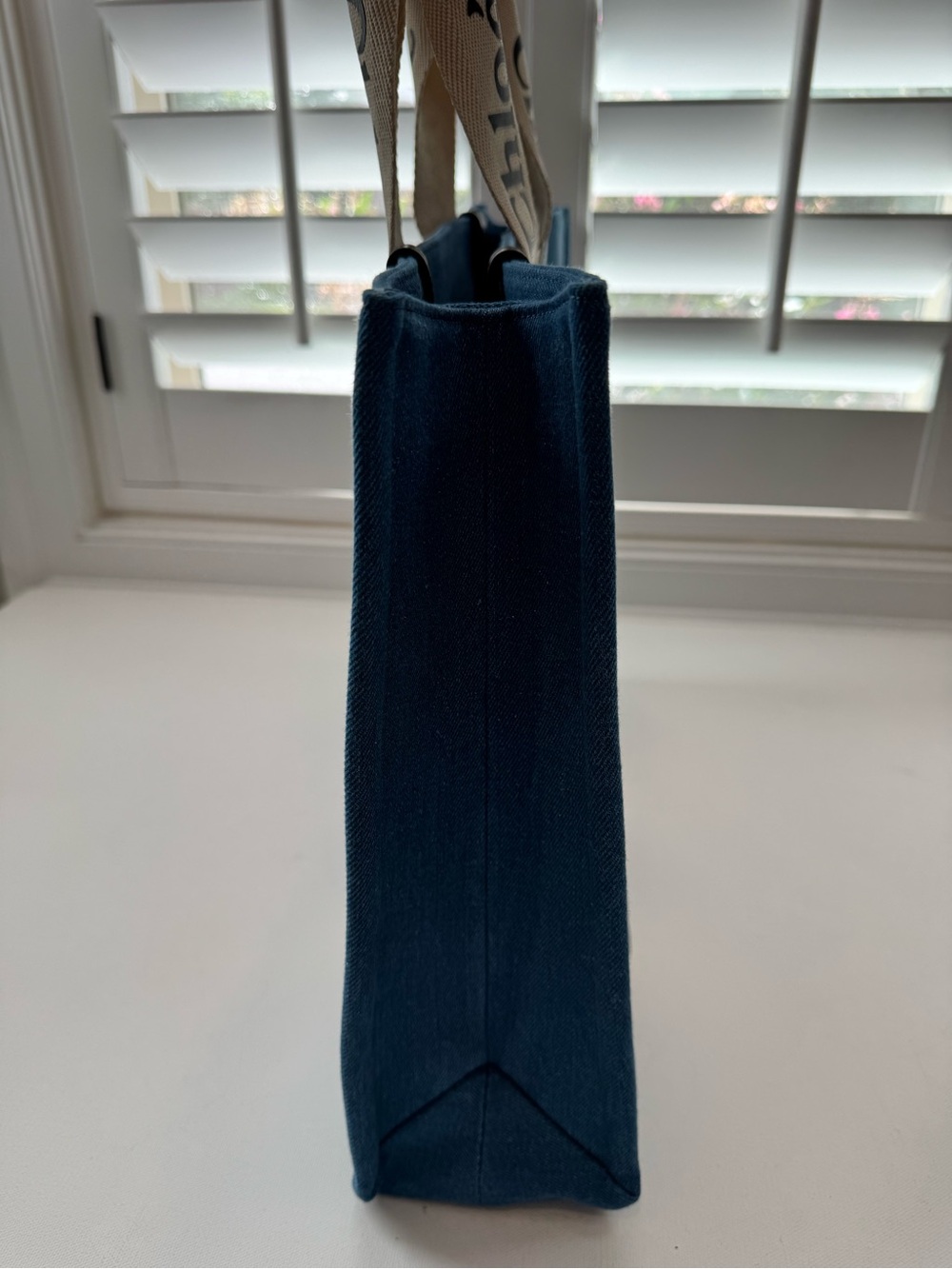 LUXE Large Woody Denim Tote Bag Blue Logo Canvas Leather Trim NEW - Picture 7 of 13